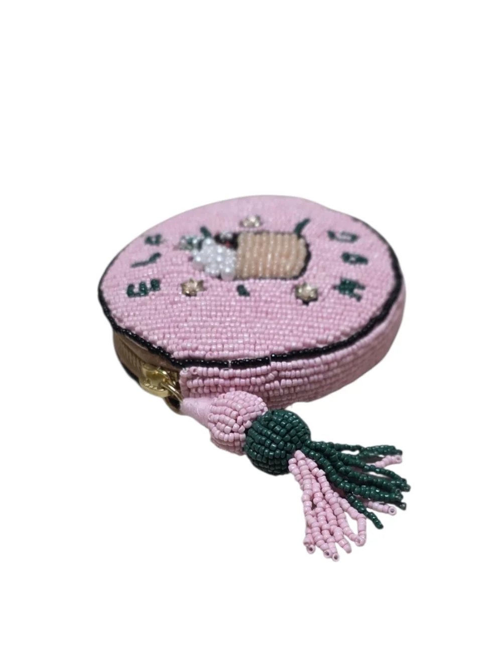 NWT Anthropolgie Nephthys Illustrated Elf Nog Beaded Round Coin Purse - Picture 4 of 9